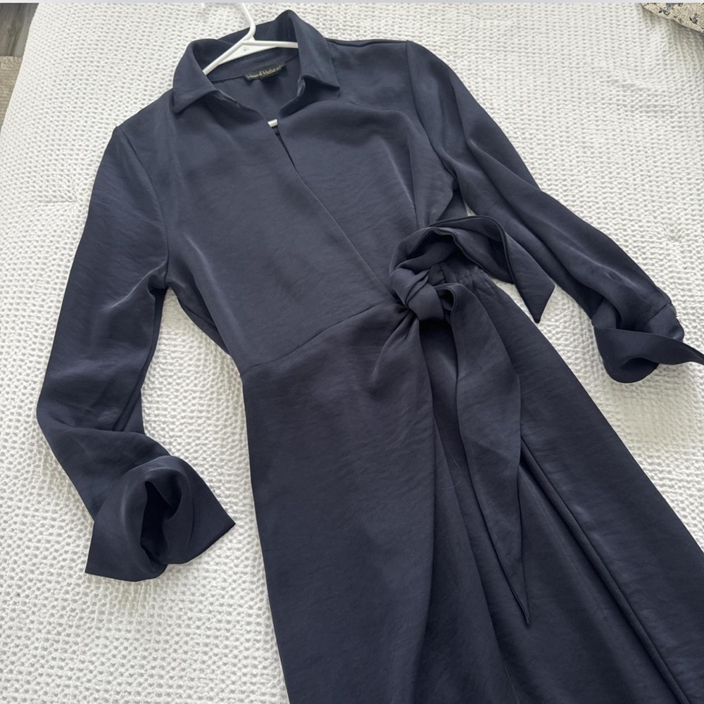 Elegant Navy Wrap Dress midi length